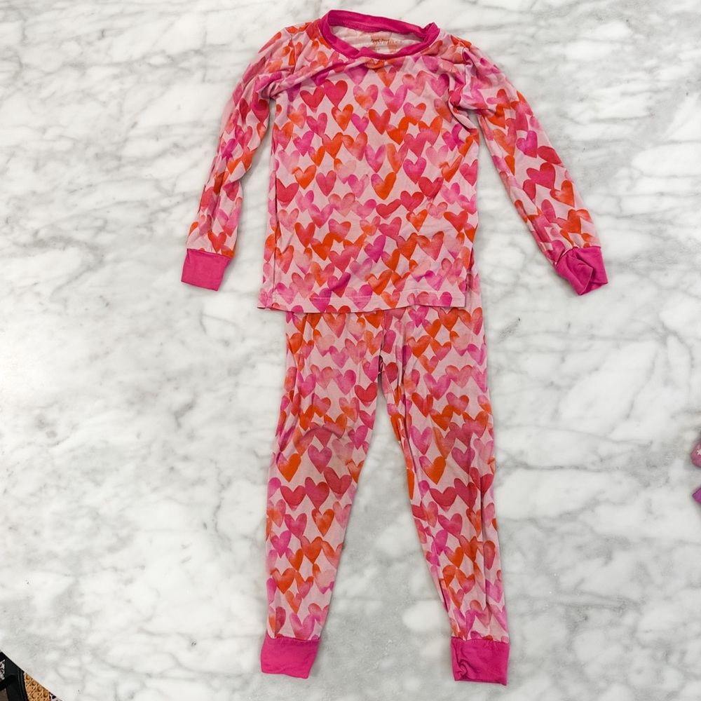 Little Sleepies Pink Watercolor Hearts Pajama Set - 2T